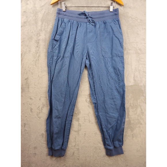 PACT Oragnic Pants Women Medium Blue Canopy Jogger Pullon Drawstring Linen Blend - Picture 1 of 6